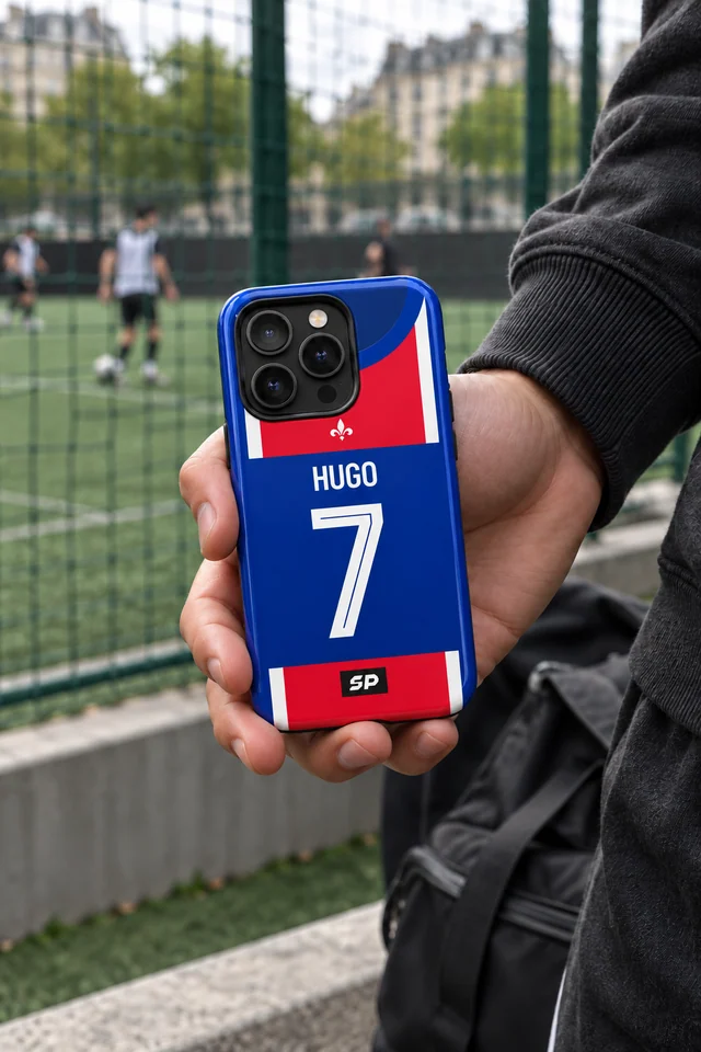 Mise en scène d’une coque Paris SP Hugo 7 au bord du terrain